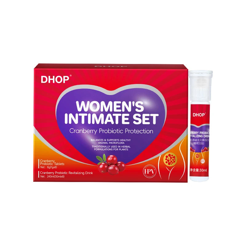 DHOP Dual Cabin Set Cranberry Probiotics Vitamin C Softgels Oral Liquid Drink for Female Vaginal Health Adults