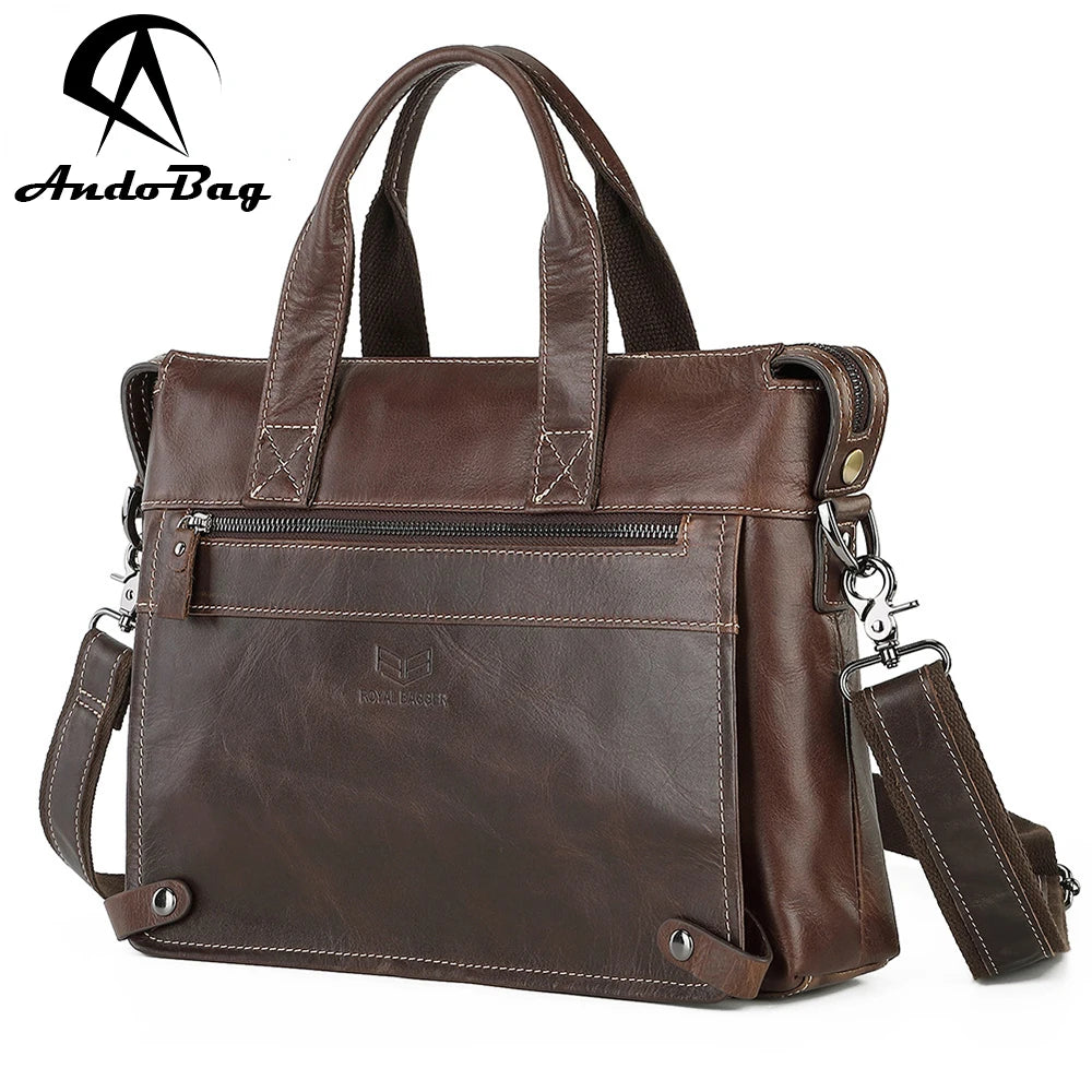 AndoBag Laptop Briefcase for Men Genuine Cow Leather Retro Business Male Shoulder Bag Messenger Bags Fashion Handbag Man