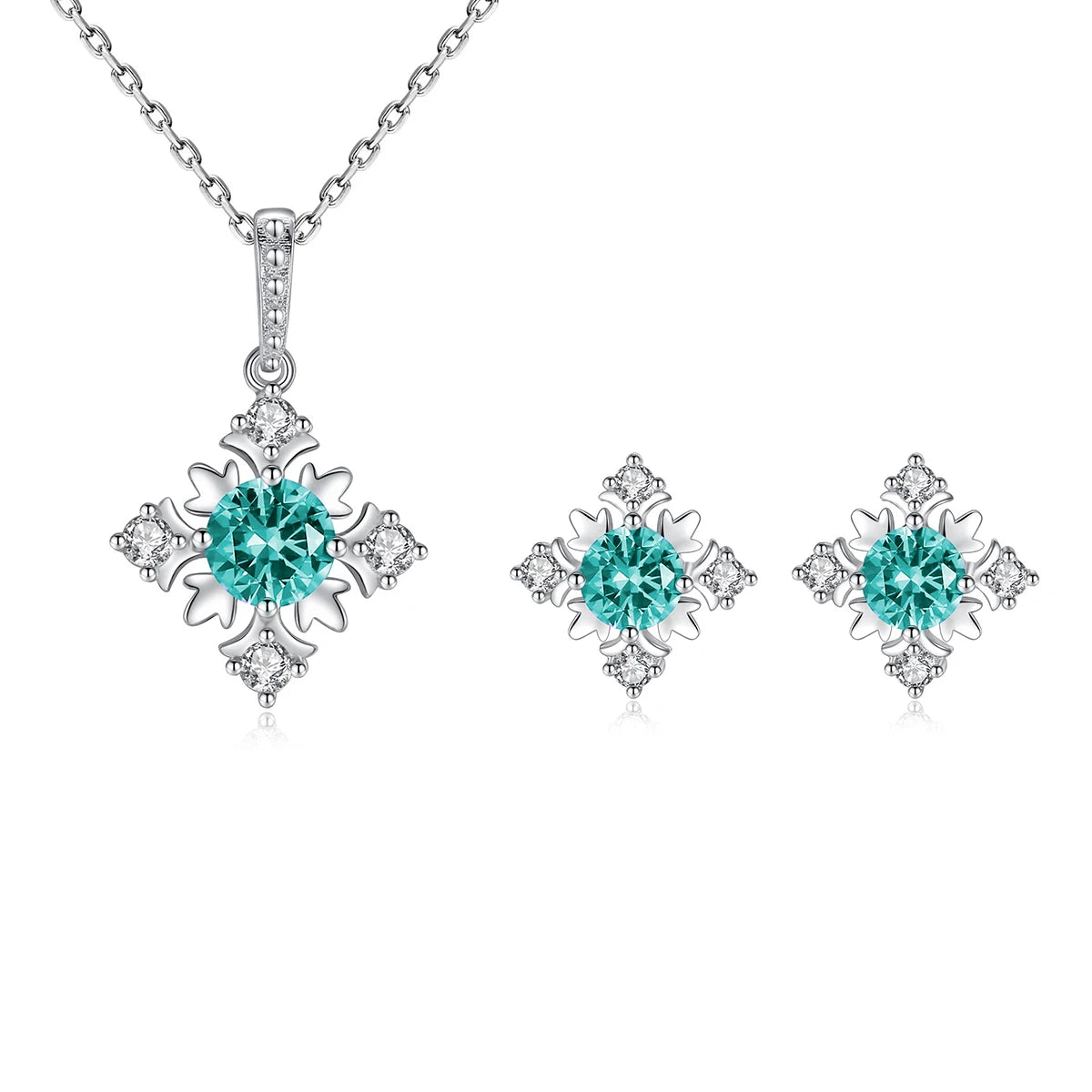 CZCITY Snow Flake Flower Necklace Pendant Wedding Earing Earring Woman Fashion Lady Jewelry Set