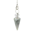 HZ Unique Silver Plated Hexagon Pyramid Natural Labradorite Stone Pendulum Pendant Link Chain Necklace Jewelry