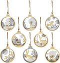Tailai Wooden Christmas Reindeer Ornaments Set of 8-Handmade Round Glitter Xmas Tree Hanging Ornaments