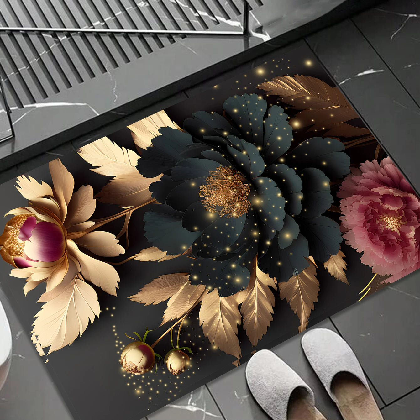 Bath Mat Rugs Diatomaceous Earth Bath Mat Quick Dry Absorbent Bathroom Rugs Rubber Non Slip Thin Bathroom Mat