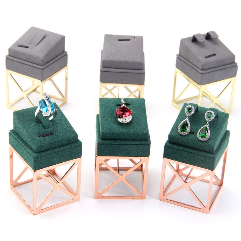 Elegant Luxury Metal Jewelry Display Set Velvet Stand with Showcase Container for Earrings