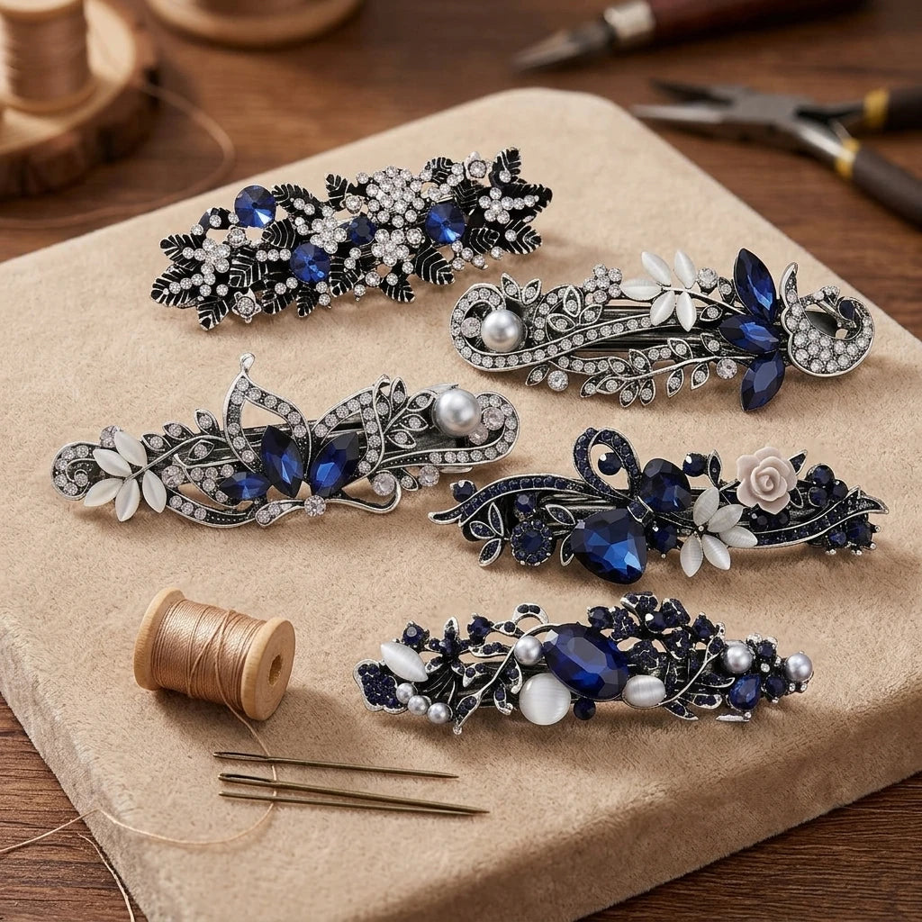 5 Designs Rhinestones Hair Barrettes Flower Butterfly Hair Clip Vintage Bridal Hair Jewelry for Women Girls