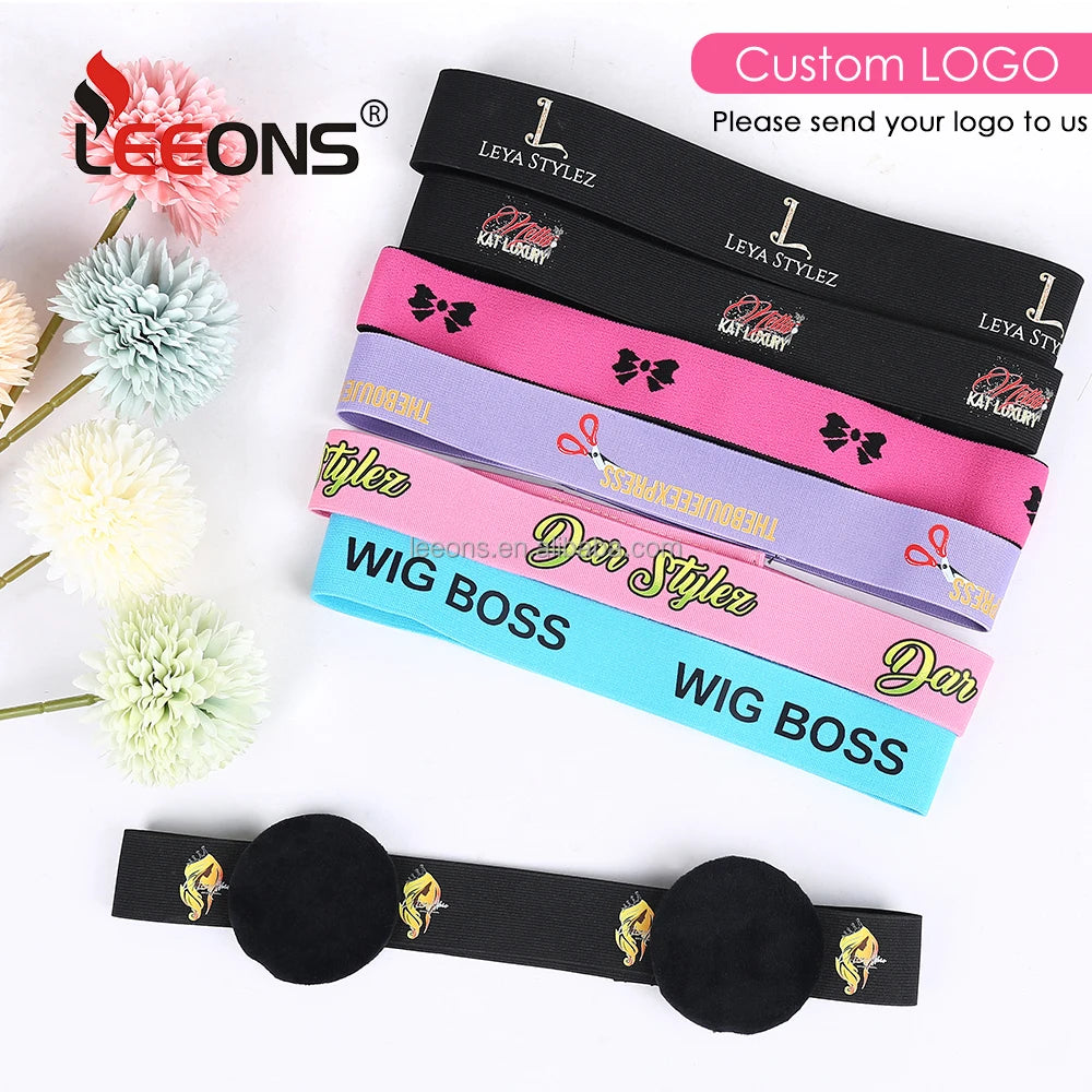 Custom Logo Size Color Lace Wig Melt Band Adjustable Elastic Wrap Frontal Edge Headband Wig Elastic Band with Ear Protector