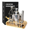 QZQ Professional Barware Tools Wooden Stand Travel Gift Stainless Steel Bartender Kit Bar Accessories Jigger Cocktail Shaker Set MegaBDM