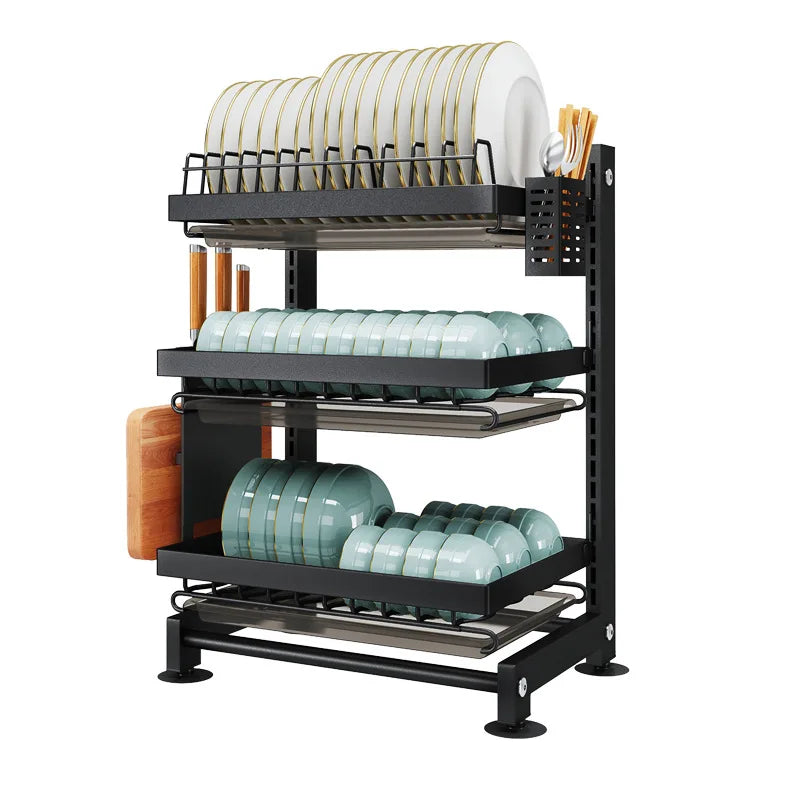 Factory Wholesale Kitchen Unique Rack Dish Drain Rack Iron Adjustable 3 Layers Dish Rack