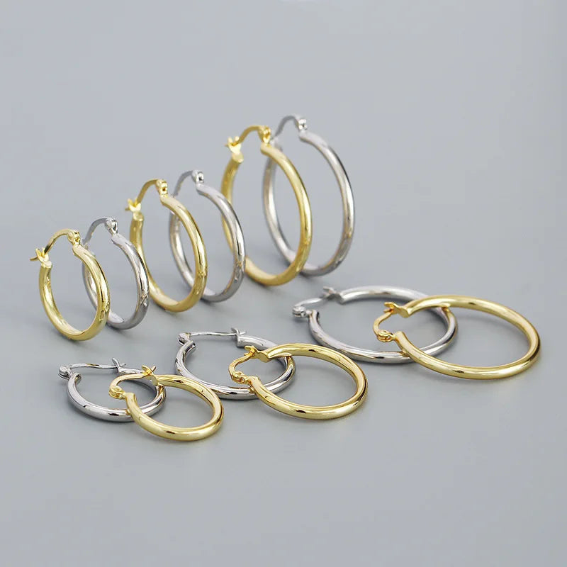 925 Sterling Silver Fashion Simple Classic Punk Chunky Plain Thick Design Hoop Earrings for Women Jewelry