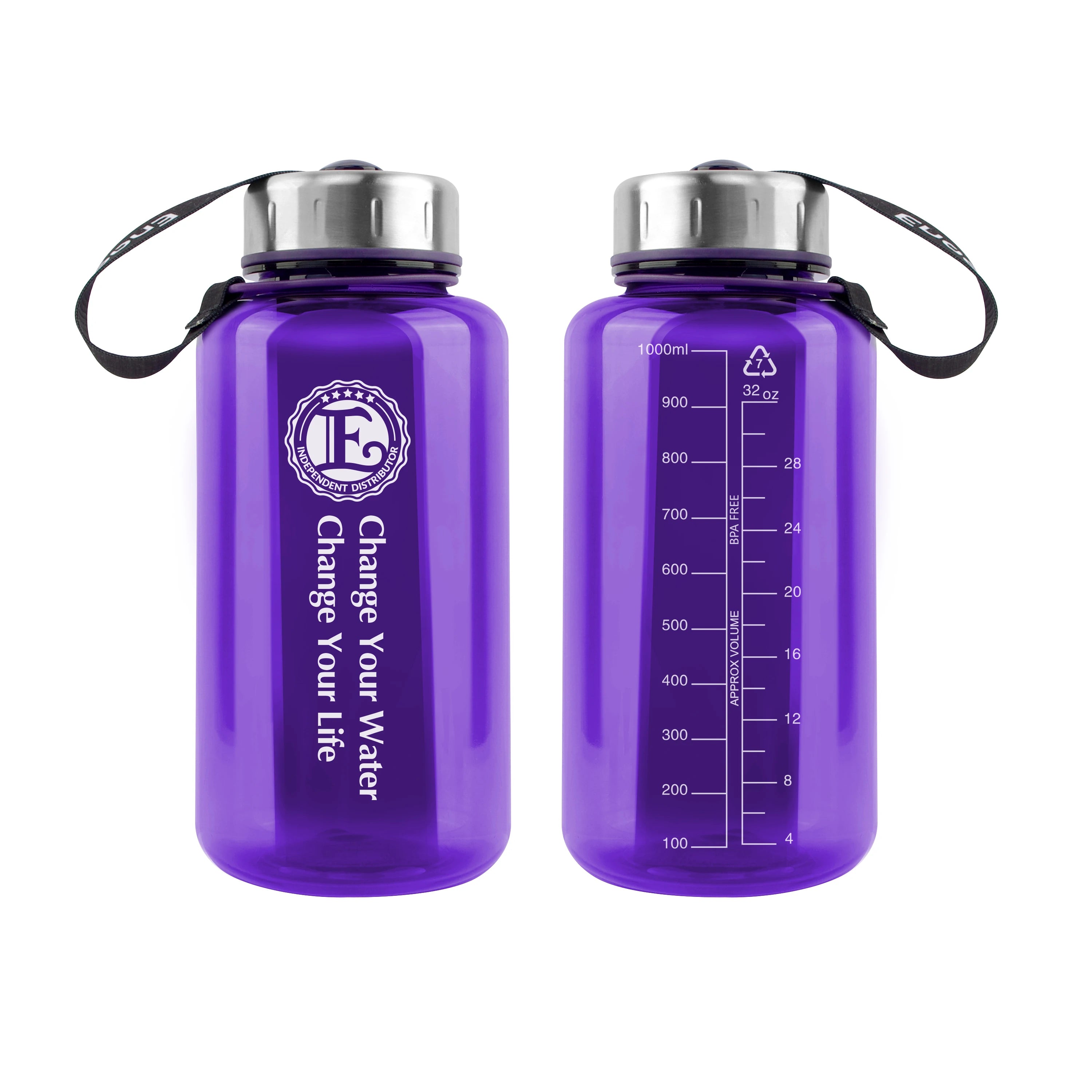 Purple Bpa Free 1 Liter/32OZ/32 OZ/1000ml Plastic Sport Water Bottles With Wide Mouth & Volume Scale
