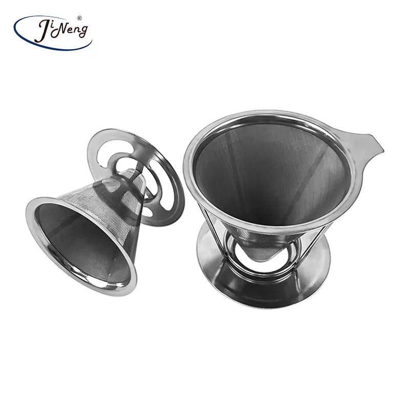 Portable Cone Drip Dripper - Reusable Stainless Steel Pour Over Coffee Drip Filter Cone with Stand Holder