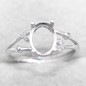 Sterling Silver 7*9mm Semi Mount Ring Empty Frame Blank Support Claw Setting S925 Base Holder Without Center Stone for DIY Inlay