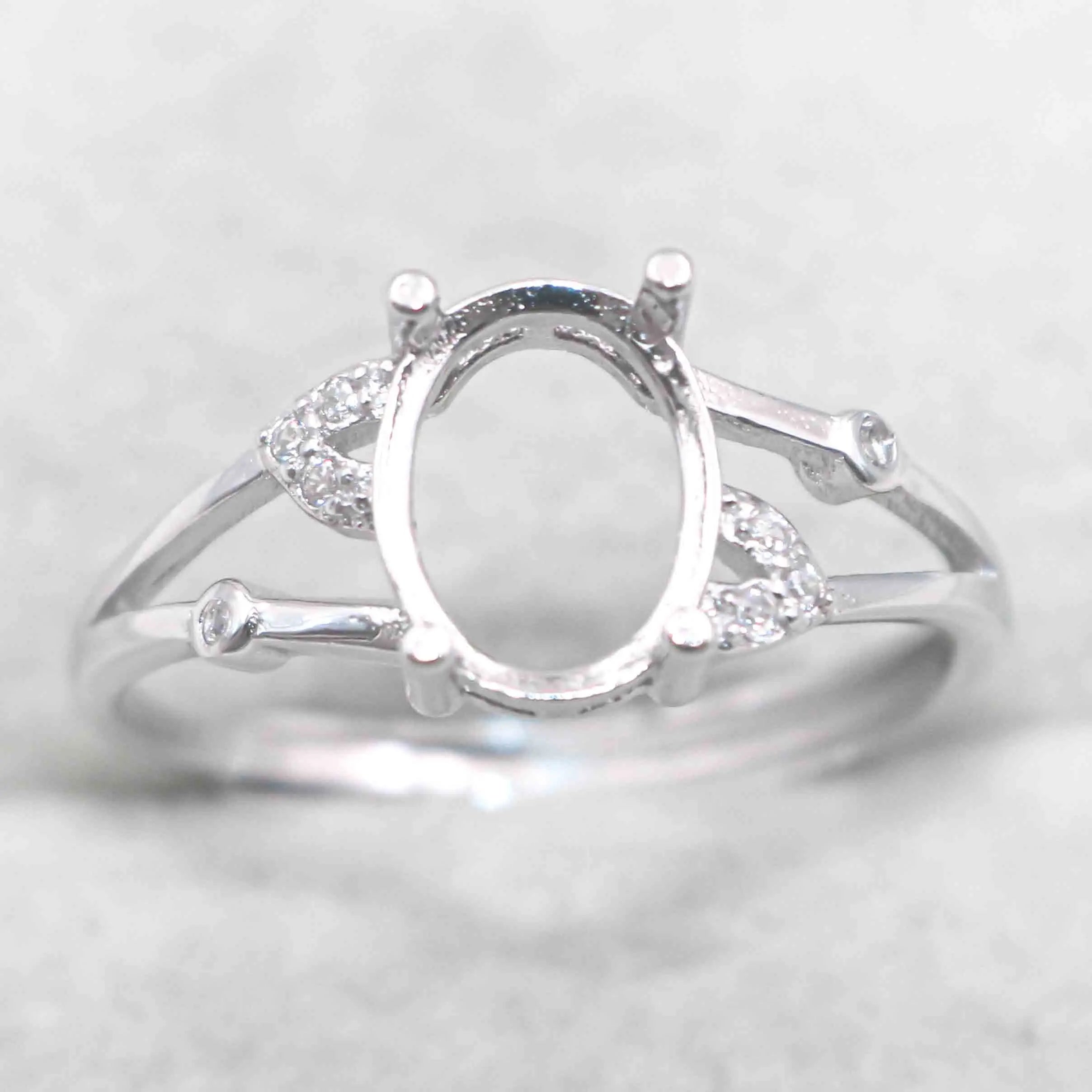 Sterling Silver 7*9mm Semi Mount Ring Empty Frame Blank Support Claw Setting S925 Base Holder Without Center Stone for DIY Inlay