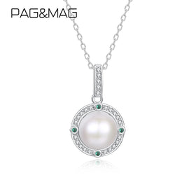 CZCITY Pearl Silver Necklaces-For-Lady Sterling Jewelry Woman 925 Designer Girl Round Pendant Necklace