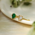 Fashion Stainless Steel 18K Gold Plated Open Adjustable Waterdrop Rings Emerald Zircon Diamond Rings Jewelry Women
