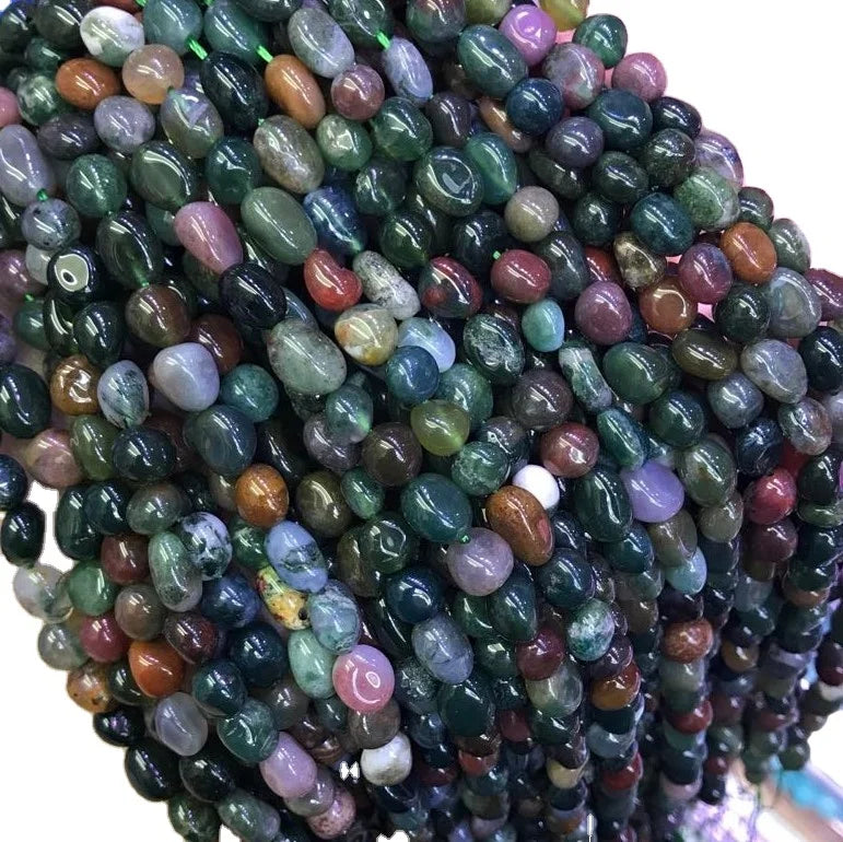 6-8mm Natural Indian Agate Gravel Pebble Healing Energy Gemstone Beads Natural Indian Agate Round Irregular Shape Beads 15"