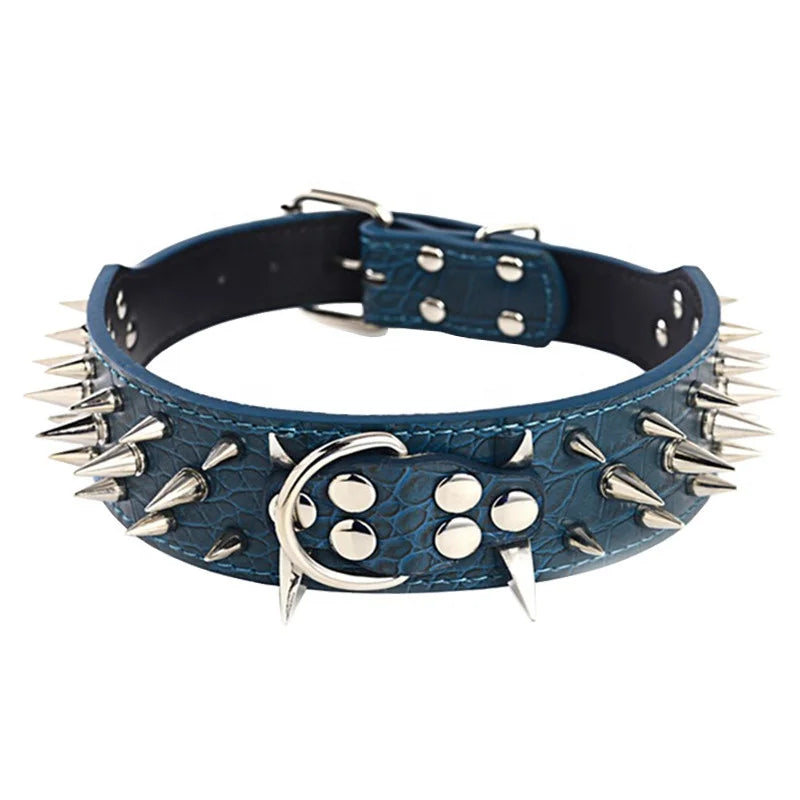 Wholesale Custom Leather Spiked Dog Collar with Rivet Durable Pet Collar for Large Dogs