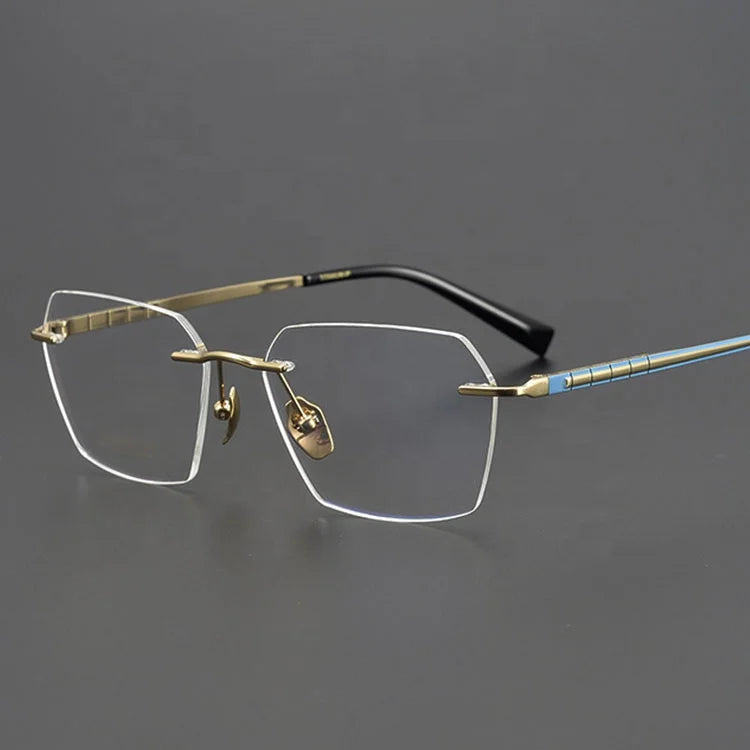 Luxury High-End Blue Light Blocking Eyeglasses for Women Rimless Spectacles with Titanium Frames Solid Pattern Eyewear