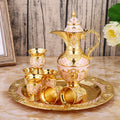 QIAN HU Tea Coffee Cups Set Ramadan Decorative Muslim Turkish Style 6 Pieces Including Tray Teapot Crystal Stones Metal Material