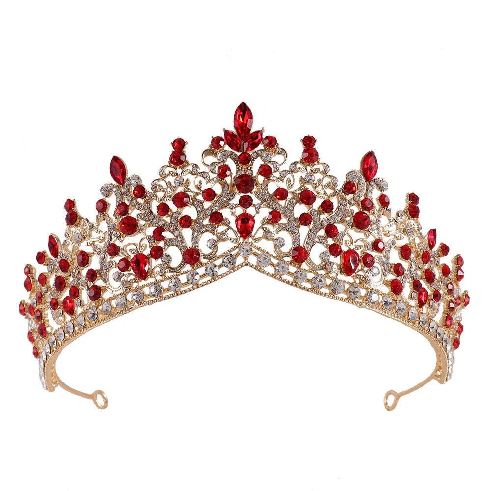 Wholesale Wedding Tiara Crown Bridal Hair Accessories Gold Red Tiaras and Crown for Women