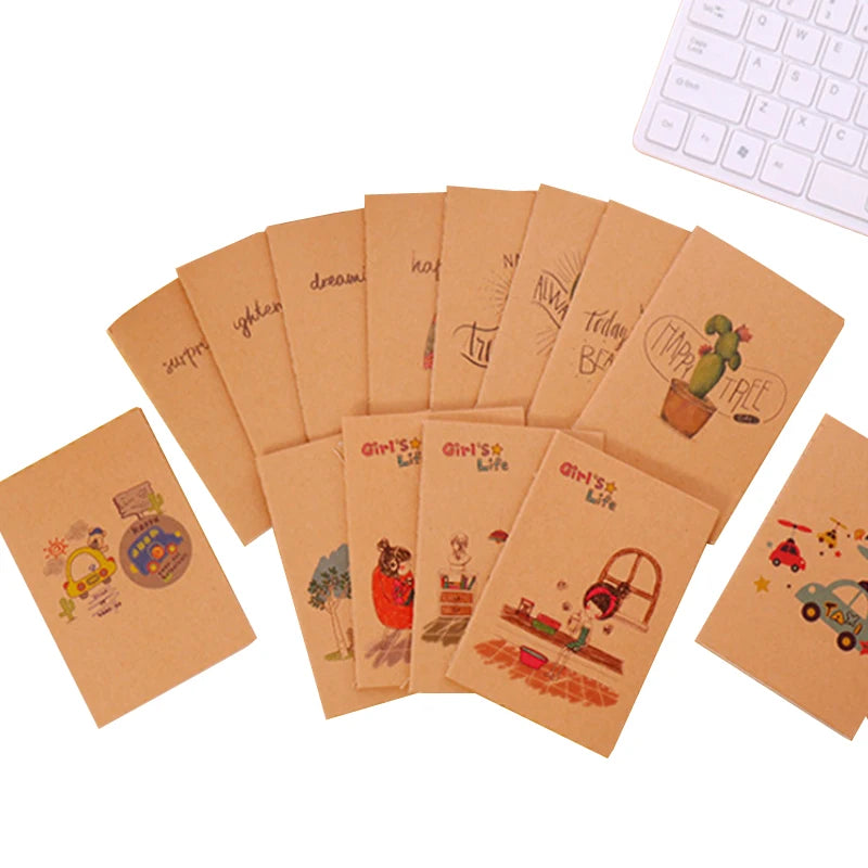 Kawaii Kraft Paper Mini Notebook Cartoon Animal Girl Owl Bear Cactus Vintage Memo Notepad School Office Gift for Kid