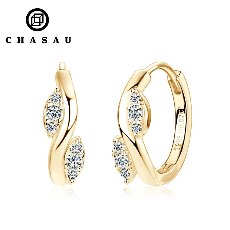 Simple Small Sterling Silver 925 Sterling Silver Delicate Classic Women's Hoop Leaf Moissanite Piercing Earrings