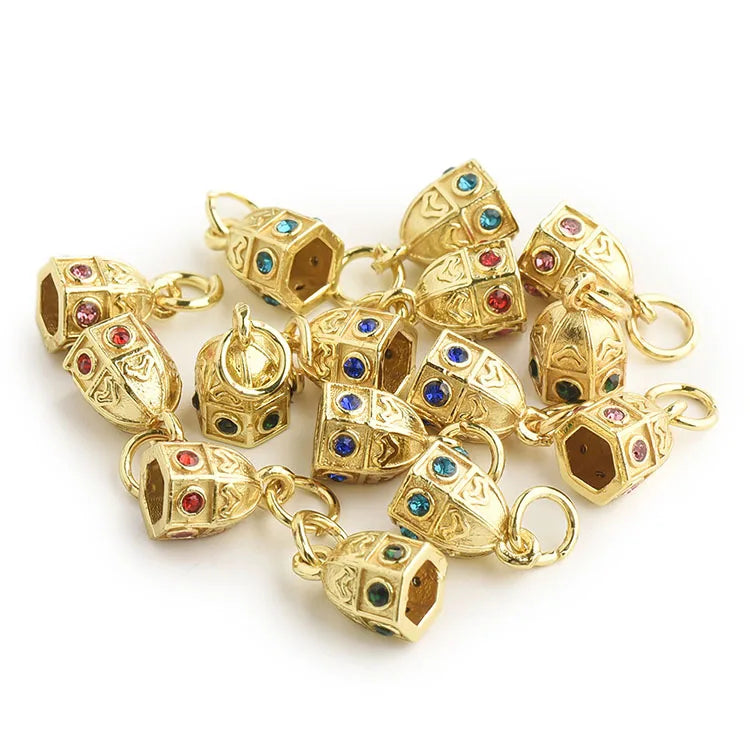 CZ8807 Chic Little Small Mini Diamond 18k Gold CZ Micro Pave Bell Lotus Lucky Charm for Necklace Bracelet Jewelry DIY Making