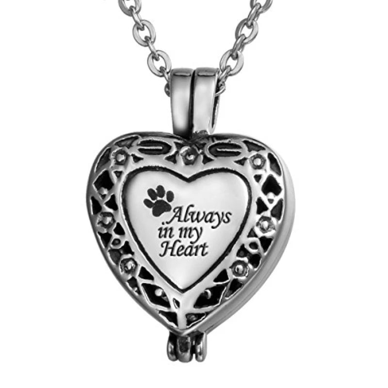 Stainless Steel Flower Pet Paw Cremation Jewelry Heart Locket Ashes Urn Memorial Pendant Religious Necklace Holder Human Jar