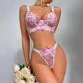 2026 Summer 2 Piece Floral Bra and Thongs Underwear for Ladies Embroidered Lingerie