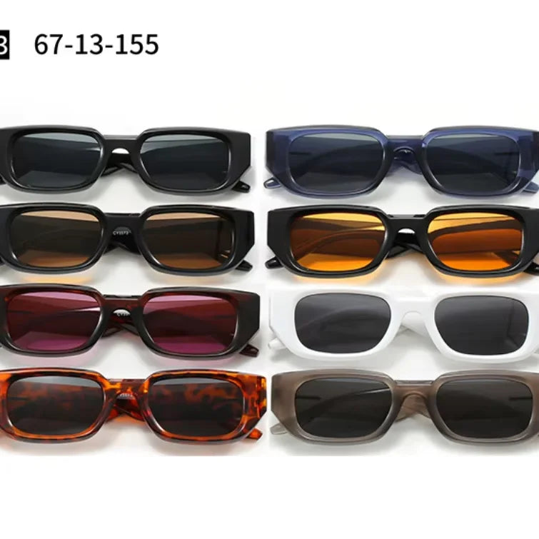 Retro Women's Fashion Square Sunglasses Small Narrow Rectangle Frame Various Colors-White Green Yellow Blue Pink UV400 Lenses PC
