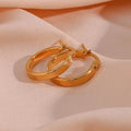 Dreamshow Vintage Engraved Texture Flat Needle Earrings 18K Gold Plated Stainless Steel Hoop Earrings for Women