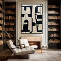 Geometric Abstract Minimalist Oil Painting on Canvas Black White Modern Artwork for Office Hallway Wall