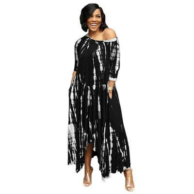 2023 New Sales Summer Tie Dye Dress Fashion Plus Size Loose Dress With Pockets