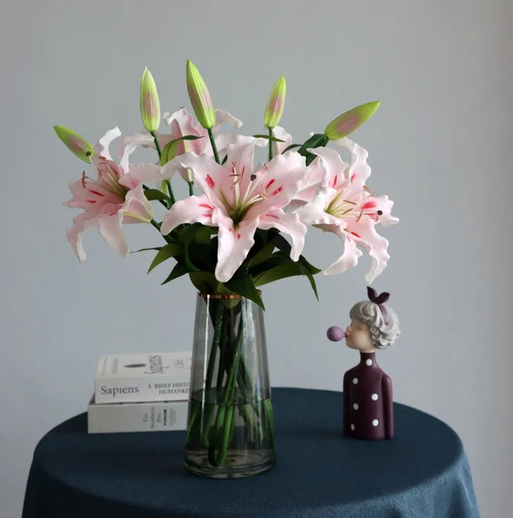J-08071 Best Seller Artificial  PU 2 Head Lily Bunch Soft Curly Petals Real Touch Flower