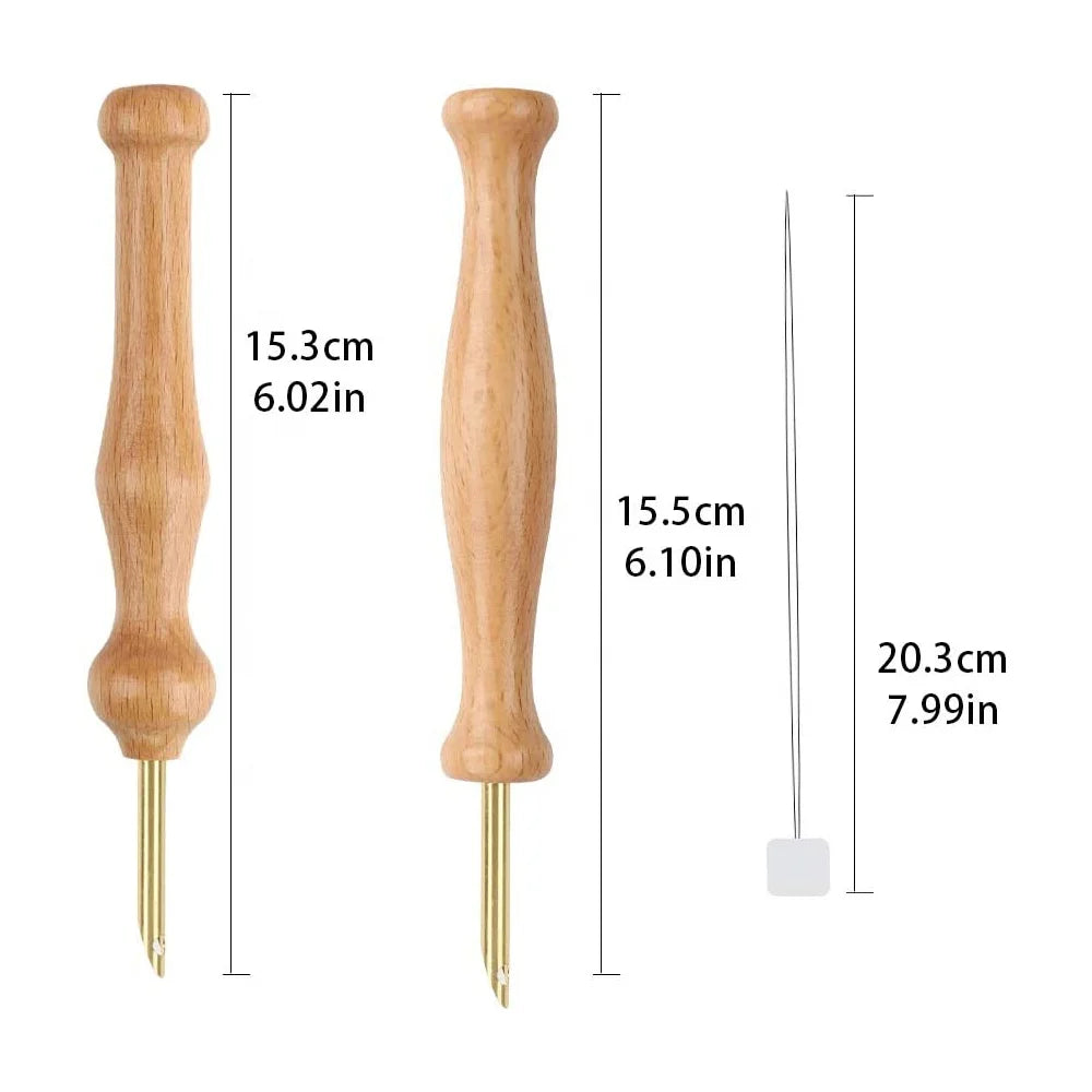 Punch Needle Pen Wood Holder Wooden Handle Knitting Needle Crochet Handcraft Tools with Threader Kit Wholesale