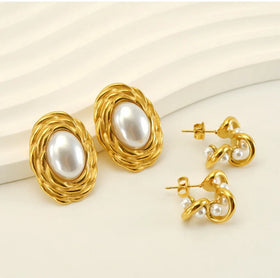 ERESI New Design Elegant Stainless Steel Stud Earrings Women Creative Fashion 18k Gold Plated Pearl Earrings Waterproof Jewelry