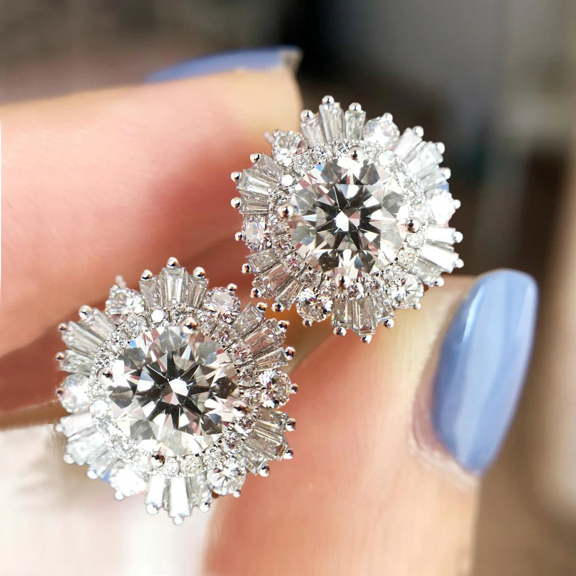 CAOSHI Hot Selling Luxury Big Zirconia Diamond Flower Earrings Bride Women Wedding Female 925 Silver Plated CZ Stud Earring