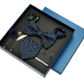 8-Piece Set Business Blue Floral Jacquard Silk Tie Brooch Cufflinks Wedding Gift Box Men Casual Style Logo Butterfly Bowtie