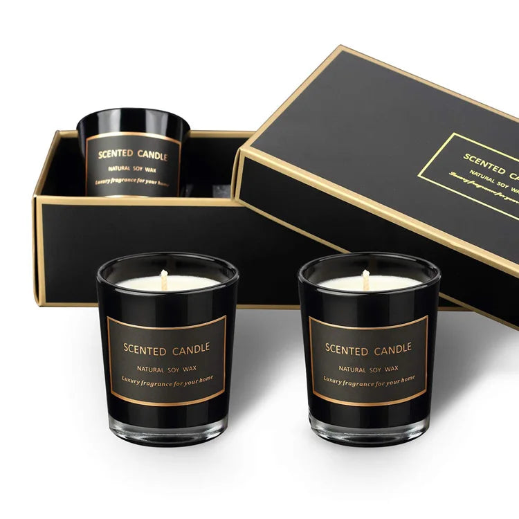 Z&M Cafthings Scented Candles Gift Set 3 Pack - Natural Soy Wax Premium Matte Black Candles Glass