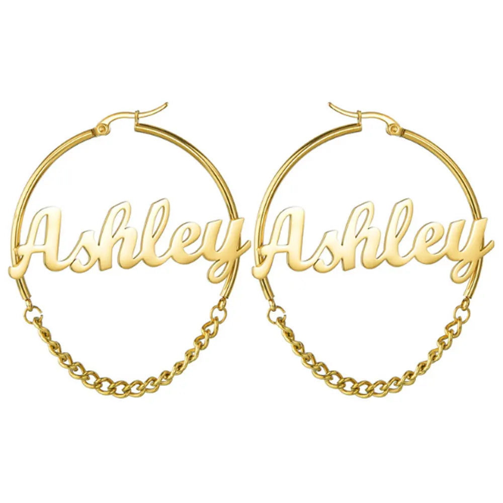 Fashion Hoop Rich Sizes Stainless Steel Custom Name Earrings Personalised Jewelry