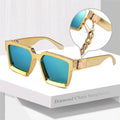 Millionaire Sunglasses for Women Men Luxury Rhinestone Diamond Chain Gold-Plated Frame Sun Glasses in Yellow Blue Coffee Shades