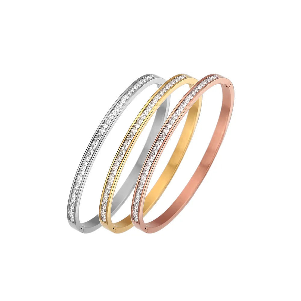 4MM Bangle Bracelet Dainty Stainless Steel Cubic Zirconia Stone Bracelet for Women
