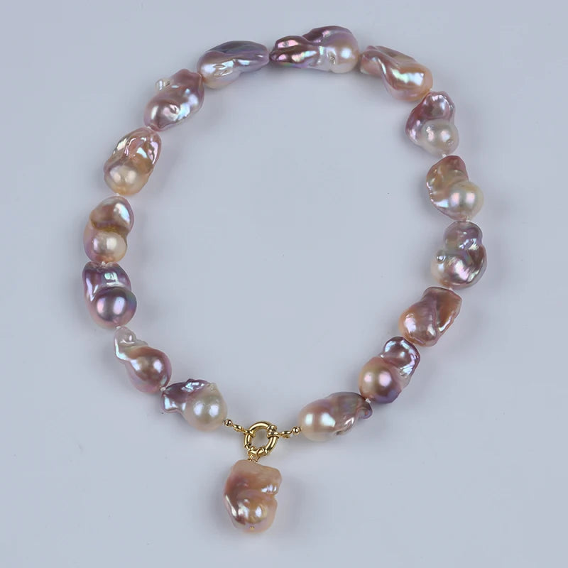 Zhuji 16-20mm Natural Purple Big Baroque Shape Freshwater Pearl Pendant Necklace 43cm Engagement Wedding Anniversary