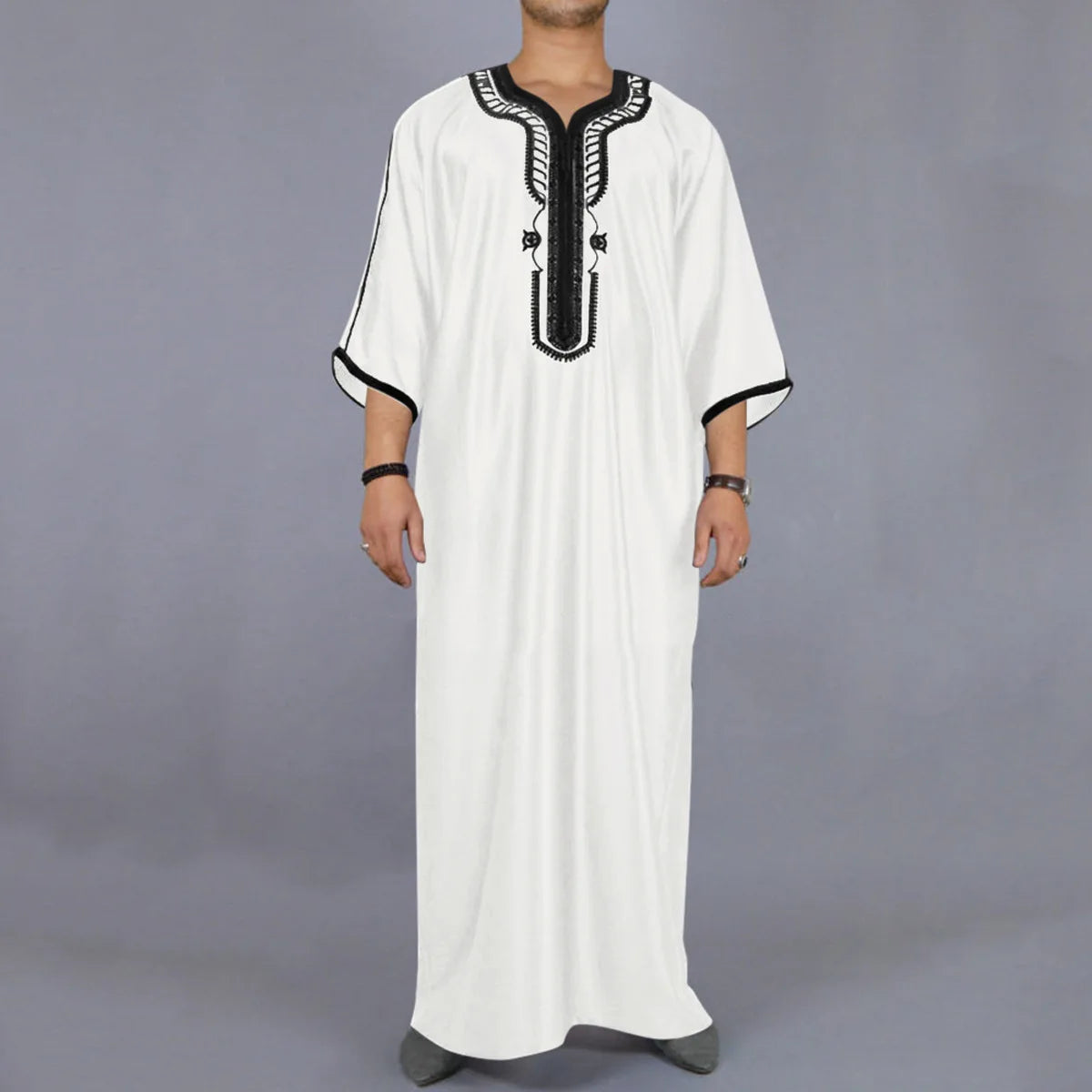 Muslim Men's Robe Arab Middle Eastern Men's White Thobe Turkey Pakistan Dubai Men's Shirt for Daily Wear