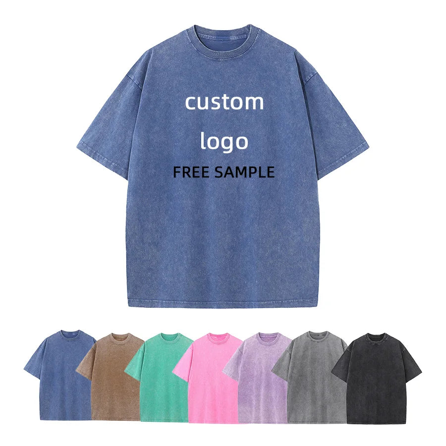 High Quality Blank Vintage Distressed Luxury Men 100% Cotton T Shirt Logo Custom Faded Oversized Acid Washed T Shirt