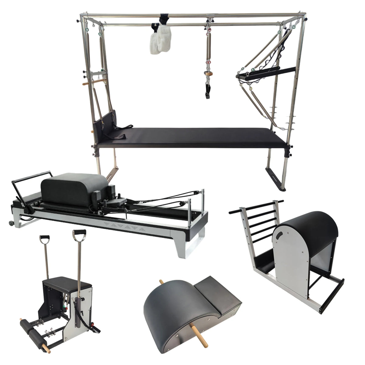 F Series White Aluminum Steel Training Machine cadillac Chair Barrel Pilates Reformer Set MegaBDM
