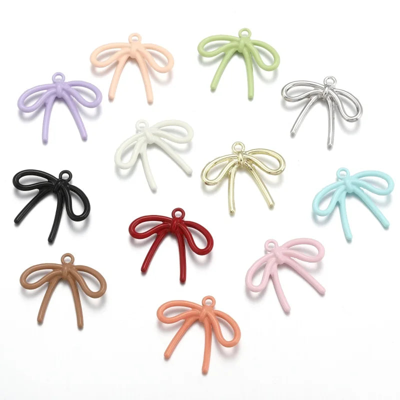 High Quality Spray Paint Bow Charm Woman Earring Necklace Alloy Charms for Jewelry Making 23*20mm W294