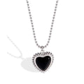 Wholesale Black Onyx Heart Necklace 925 Sterling Silver Necklace Long Beaded Onyx Necklace for Women