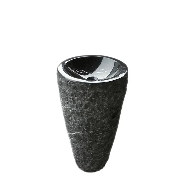Custom-Designed Modern Nero Marquina Black Marble Wash Basin Natural Stone Pedestal Indoor Sink Drainer Water Resistant for