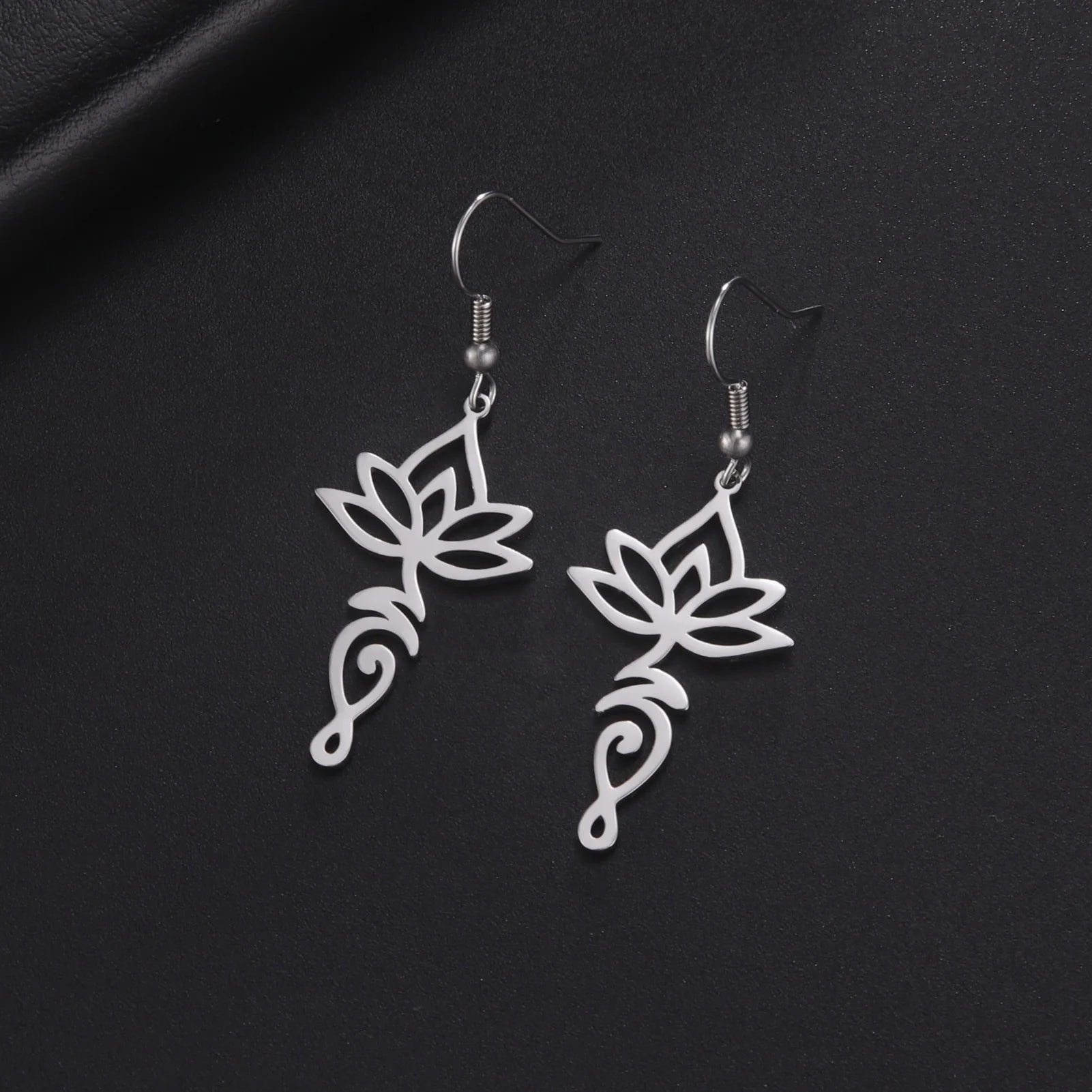 Lotus Flower Drop Earrings Stainless Steel Unalome Symbol Hollow Buddhism Amulet Earring Vintage Trendy Jewelry Gift for Women