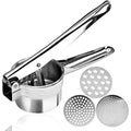 3 Interchangeable Discs Fruits Vegetables Yams Squash Silver Stainless Steel Potato Ricer Manual Masher for Potatoes